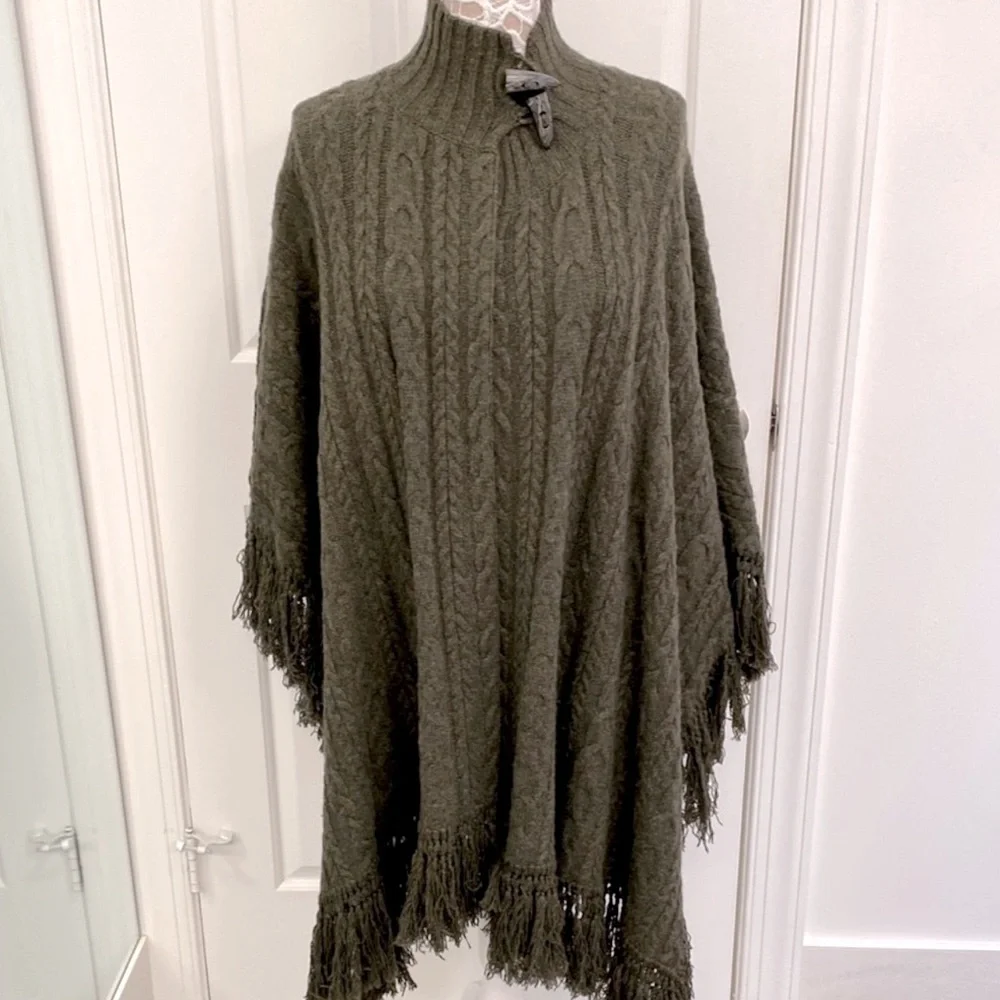 🔵LAUREN RALPH LAUREN Cable Knit Fringe Poncho - Picture 2 of 5